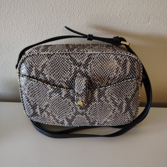 Genuine Leather Reptile Skin Print Gili Crossbody Squared Handbag Bag Purse - Picture 2 of 12